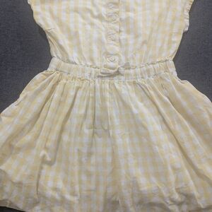 Primary Yellow and White Pleated Sundress with Flutter Sleeves